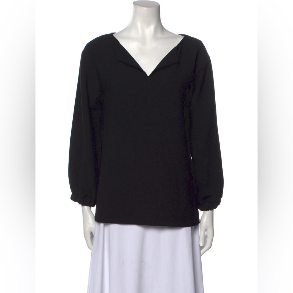Hatch Size 1 Small Black V Neck Elastic Cuff Sleeve MId Weight Comfy Blouse Top
